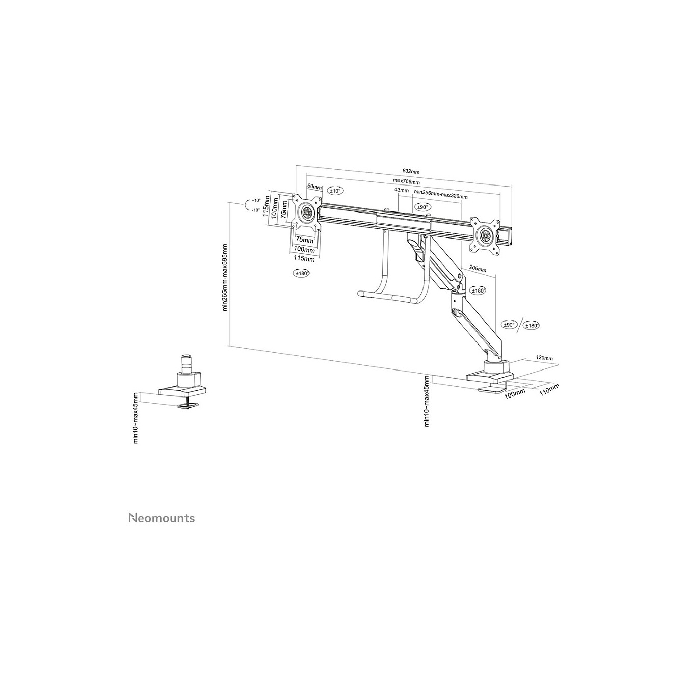 Buy NEOMOUNTS NM-D775DXWHITE 81.28cm 32Zoll Desk Mount desk clamp grommet in Cyprus, Nicosia, Limassol, Larnaka, Pafos