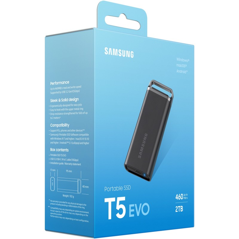 Buy Samsung Portable SSD T5 EVO - MU-PH2T0S - 2TB, USB 3.2 Gen1 (460 MB/s), Blac... in Cyprus, Nicosia, Limassol, Larnaka, Pafos
