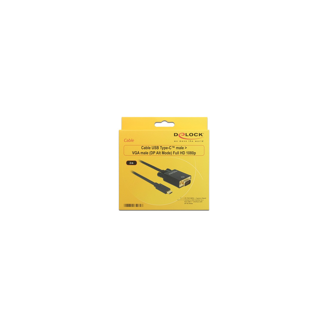 Buy USB C to VGA Stecker DP-Alt Mode Full HD 1080p 2 m schwarz Delock in Cyprus, Nicosia, Limassol, Larnaka, Pafos