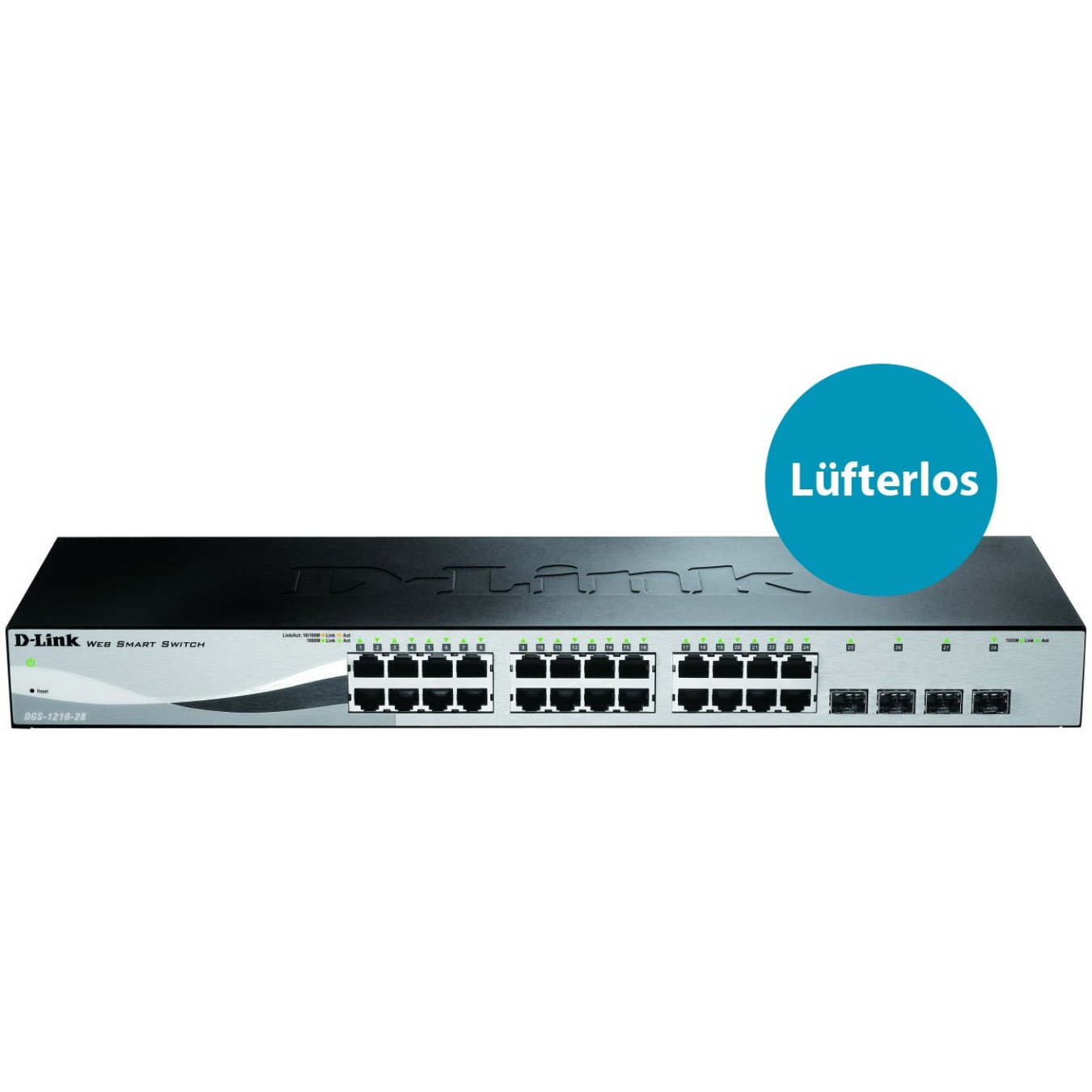 D-Link DGS-1210-28 - 28-Port L2/L2+ Smart Managed Gigabit Switch, Black, 1U Rackmount, 56Gbps