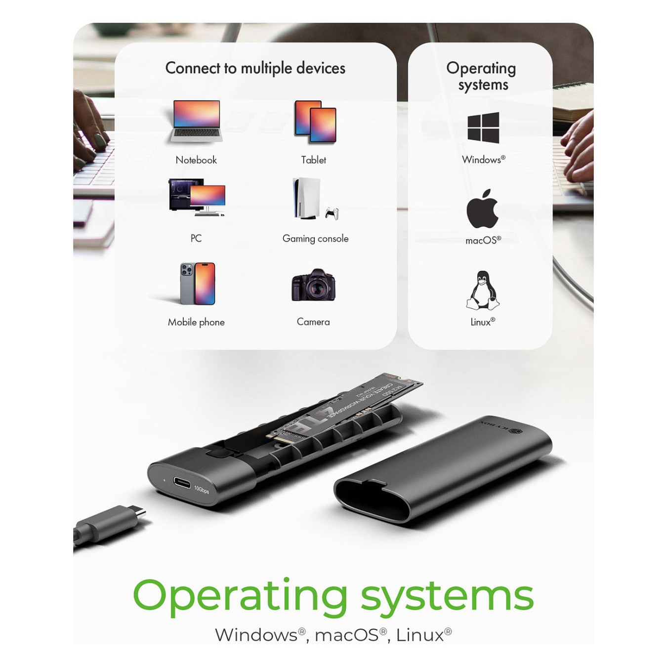 Buy IcyBox Spade Case 1806 NVMe M.2 USB 3.2 Gen 2 Type-C in Cyprus, Nicosia, Limassol, Larnaka, Pafos