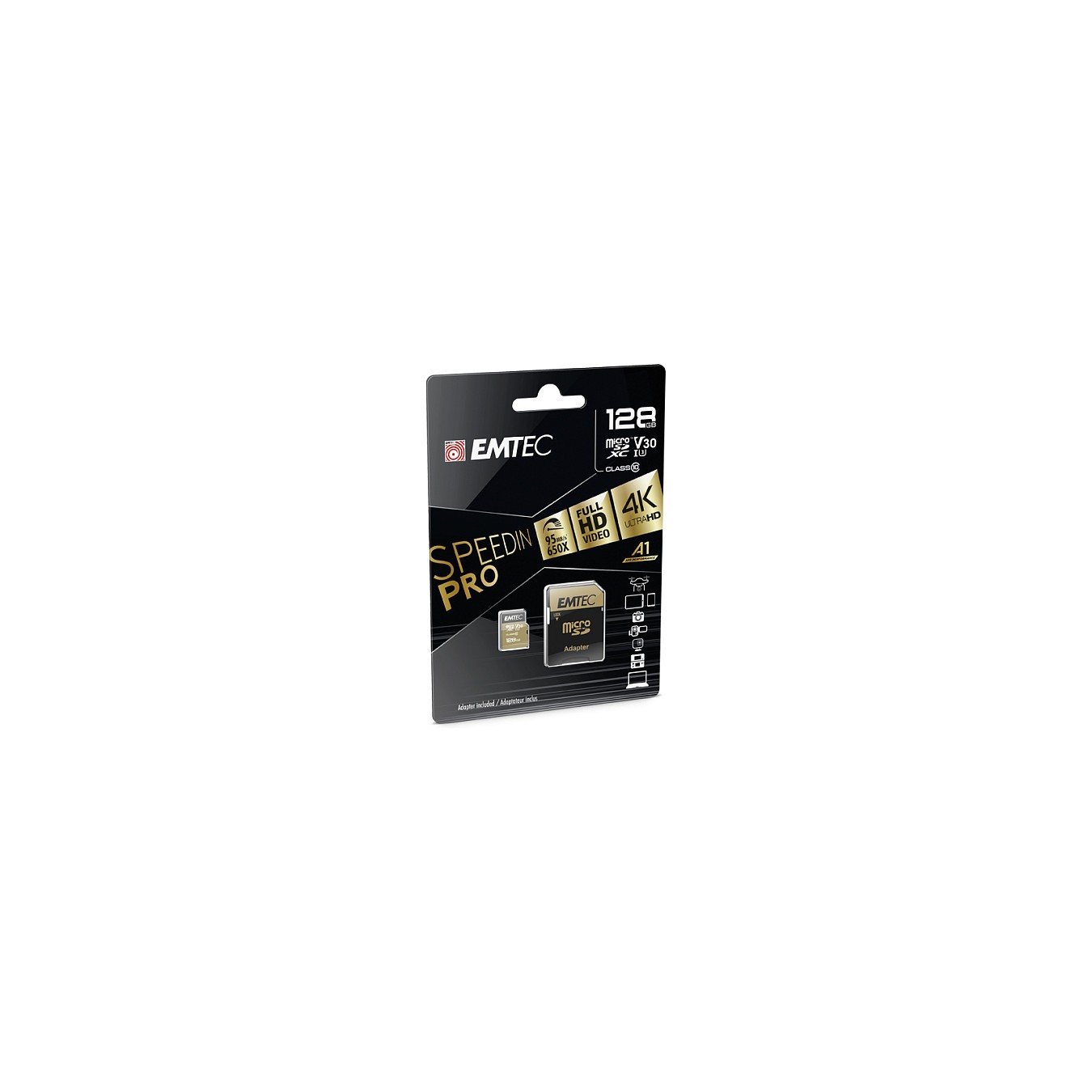 Buy CARD Emtec m128GB UHS-I U3 V30 A1 SpeedIN Pro + Adapter in Cyprus, Nicosia, Limassol, Larnaka, Pafos