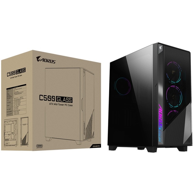 Buy GIGABYTE GB-AC500G - Mid Tower PC Case, Black, Tempered Glass, 4x Fans, E-AT... in Cyprus, Nicosia, Limassol, Larnaka, Pafos