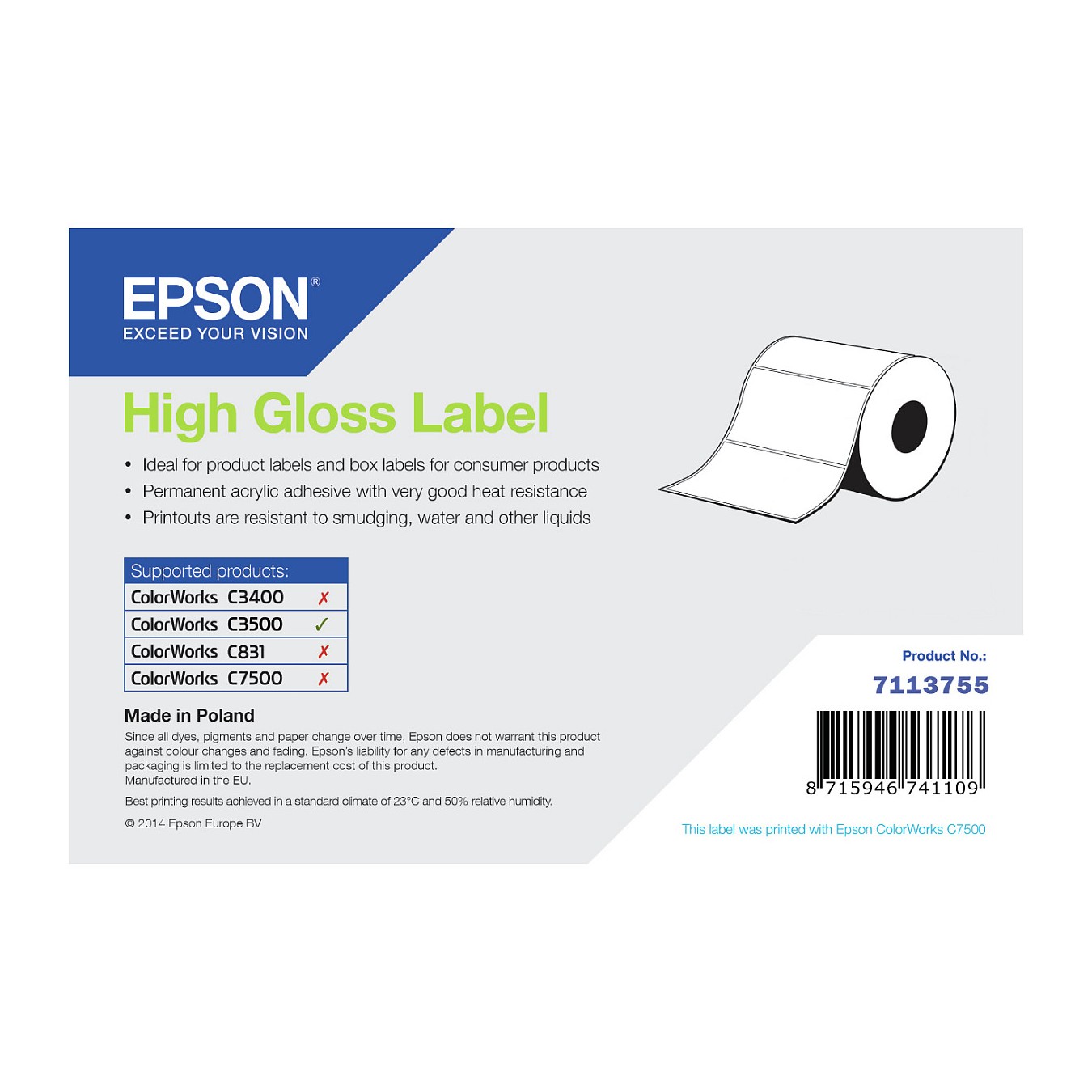 Buy EPSON High Gloss Label 102x152mm 210 Etiketten, Die-Cut in Cyprus, Nicosia, Limassol, Larnaka, Pafos