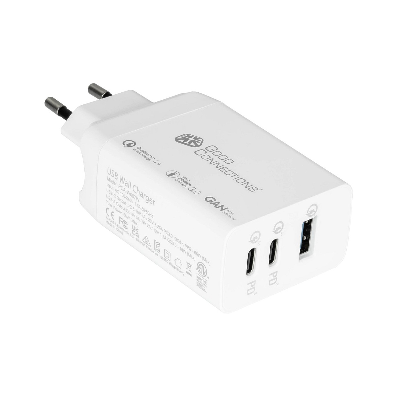 Buy GoodConnections Charger 65W 3-Port 2xUSB-C USB-A QC3.0 Weiß in Cyprus, Nicosia, Limassol, Larnaka, Pafos