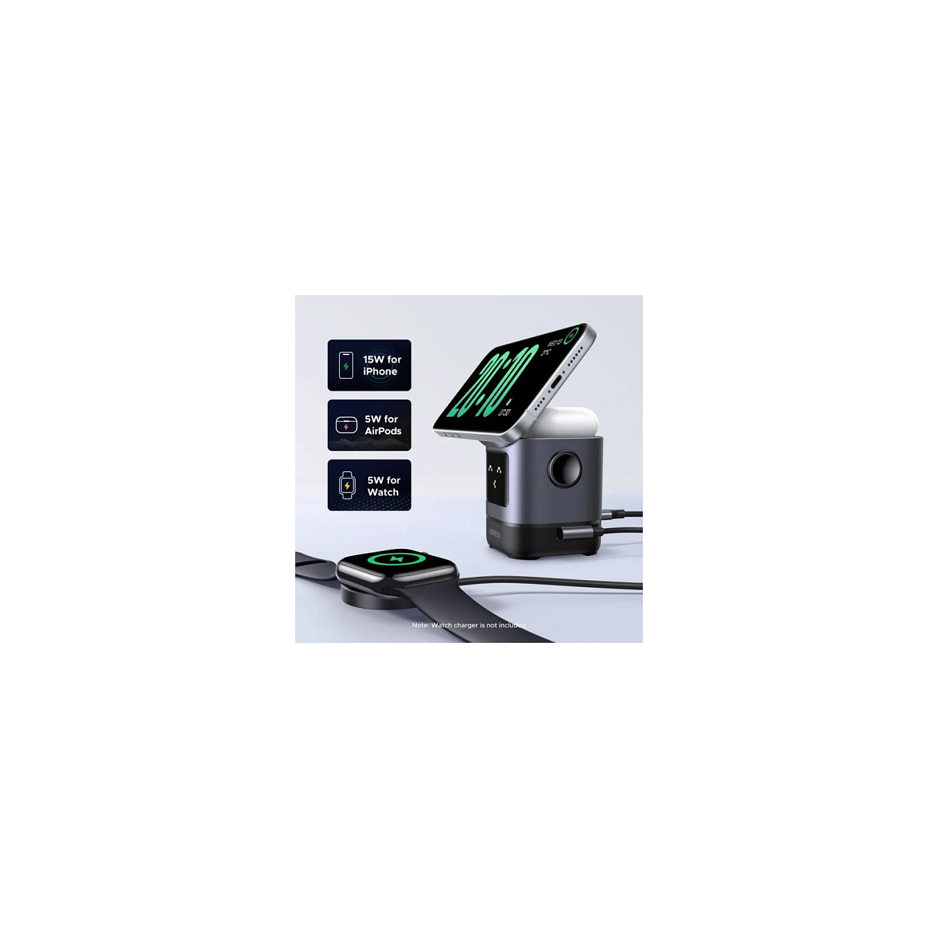 Buy UGREEN Uno W709 2-in-1 Magnetic Wireless Charger 15W Ladestation Qi2 zertifiziert Display fuer iPhone und AirPods in Cyprus,