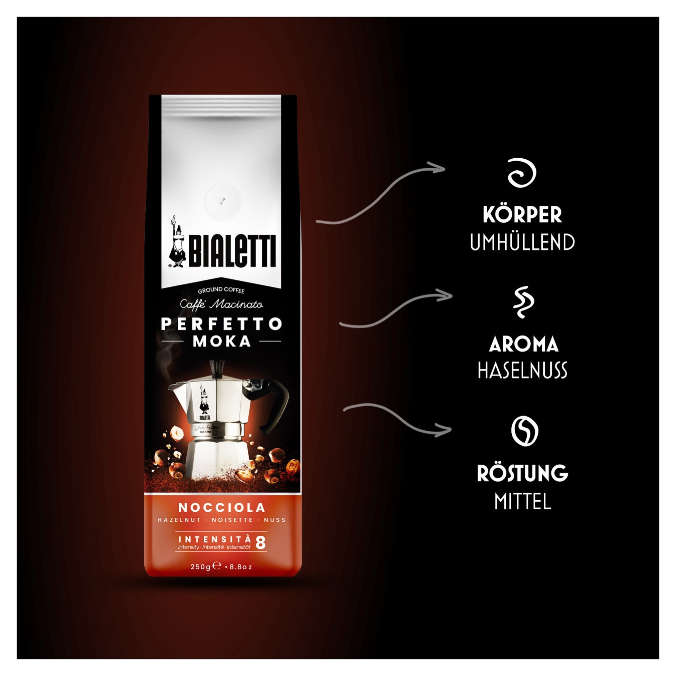 Buy Bialetti Perfetto Moka hazelnut gemahlen 250 g in Cyprus, Nicosia, Limassol, Larnaka, Pafos