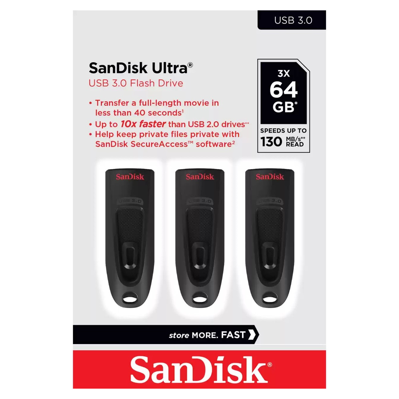 SanDisk Ultra 64GB USB 3.2 Gen 1 Flash Drive - Black, Retractable Slide, 130 MB/s (USB-A) — Buy in Cyprus with Fast Delivery