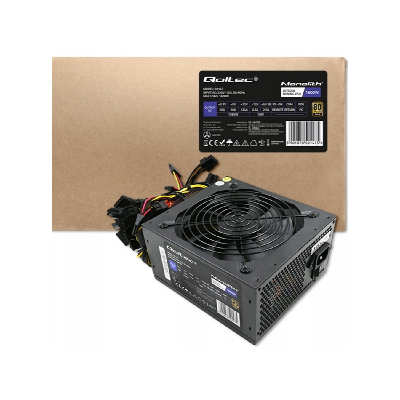Qoltec 50147 Bitcoin Miner - 1600W 80+ Gold ATX PSU | Armenius Store