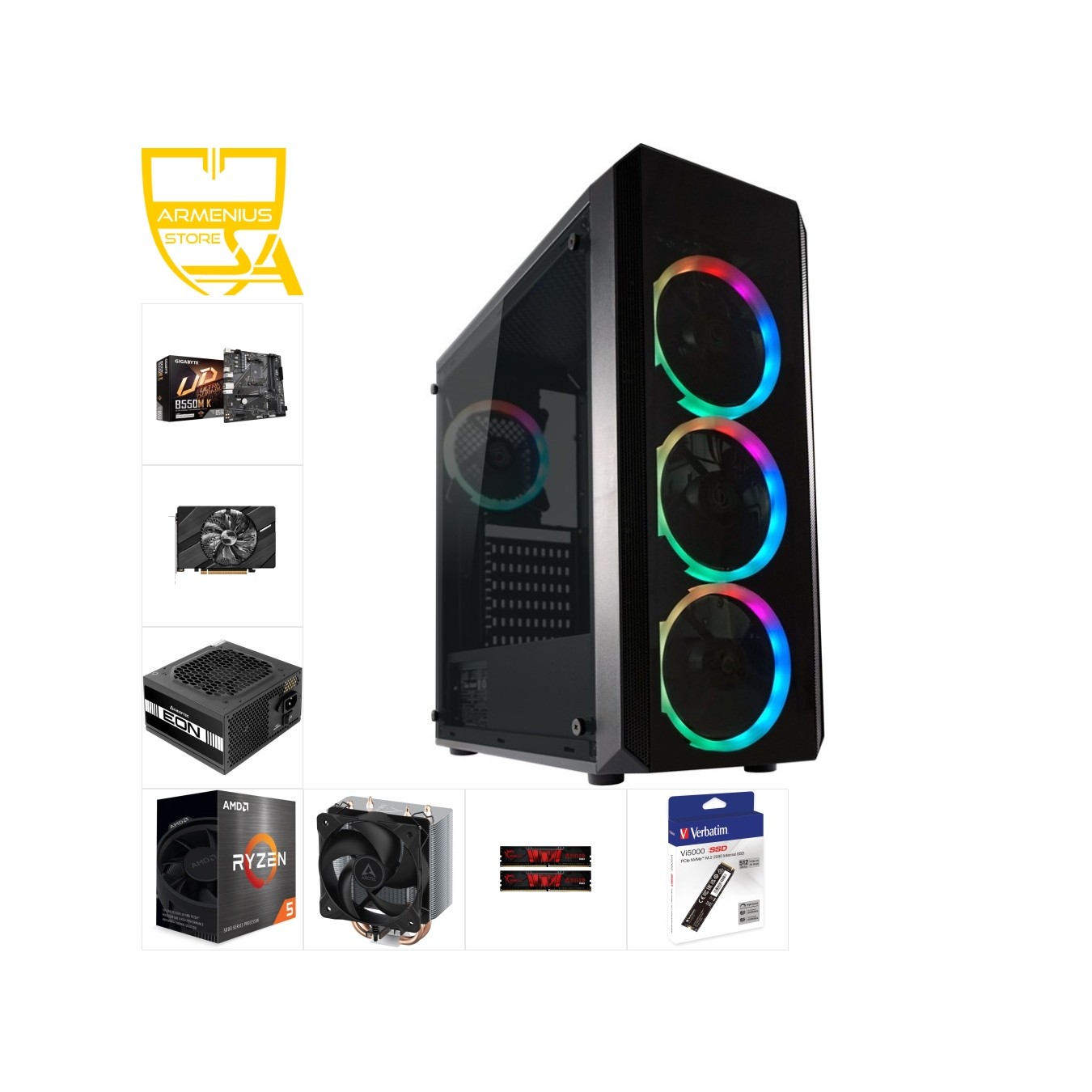 Custom 1080p Gaming PC | Ryzen 5 5600X · Intel Arc A380 6GB · 16GB DDR4 · 512GB NVMe · B550 — Armenius Store Cyprus