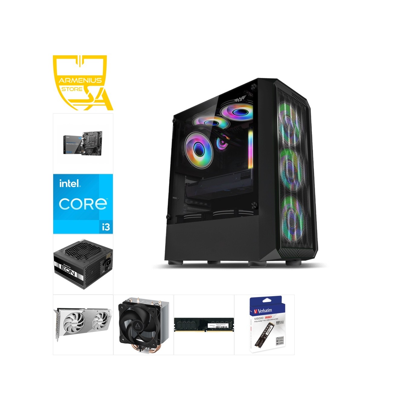 Custom 1080p Gaming PC - i3-14100F | RTX 5060 8GB | 16GB DDR4 | 512GB NVMe — Armenius Store Cyprus