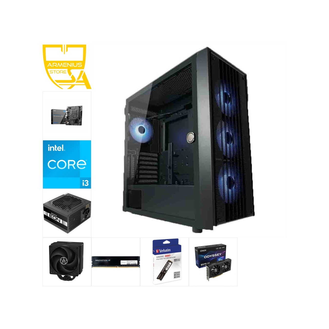 Custom 1080p Gaming PC – i3-14100F, Intel Arc A580 8GB, 16GB DDR4, 512GB NVMe — Armenius Store Cyprus