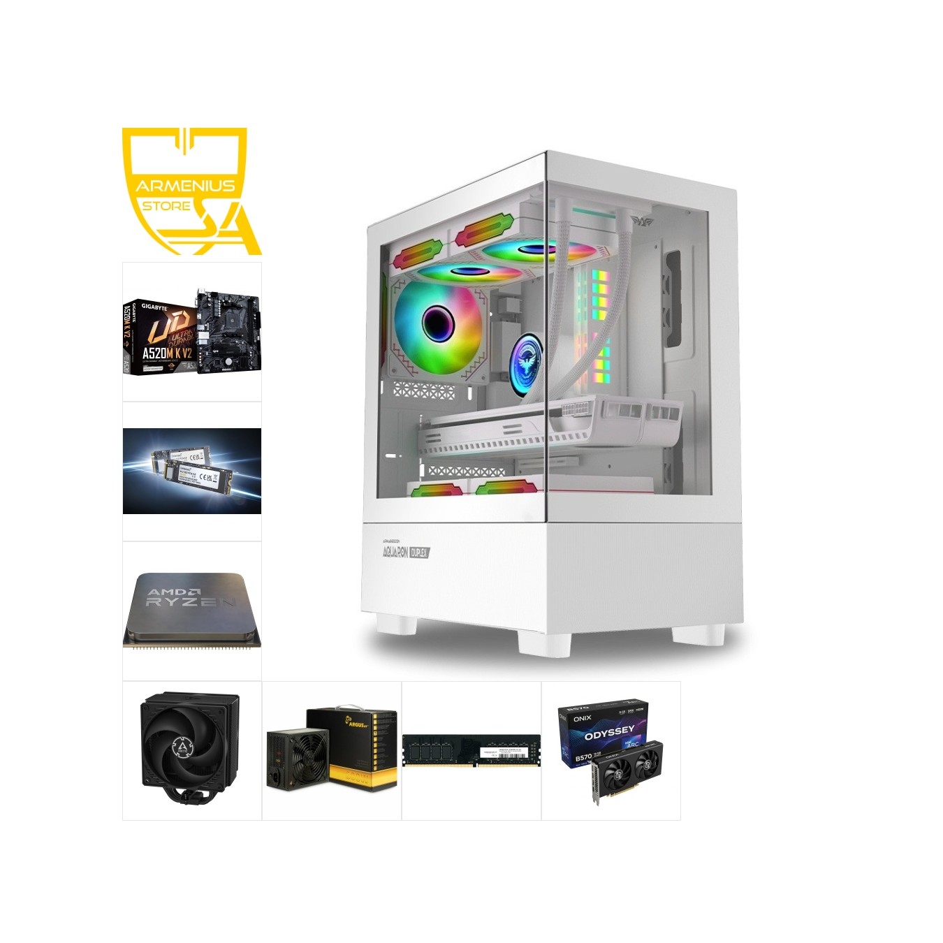 Custom 1080p Gaming PC | Ryzen 5 5600 + Onix ODYSSEY Arc 10GB | 16GB DDR4 | 500GB NVMe — Armenius Store Cyprus