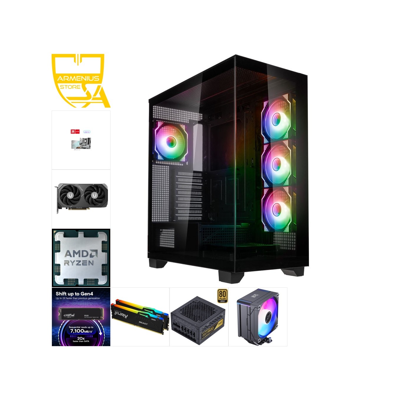 Ryzen 7 7700 Custom Gaming PC | ZOTAC RTX 5060 Ti 16GB, 16GB DDR5, 1TB NVMe — Armenius Store Cyprus