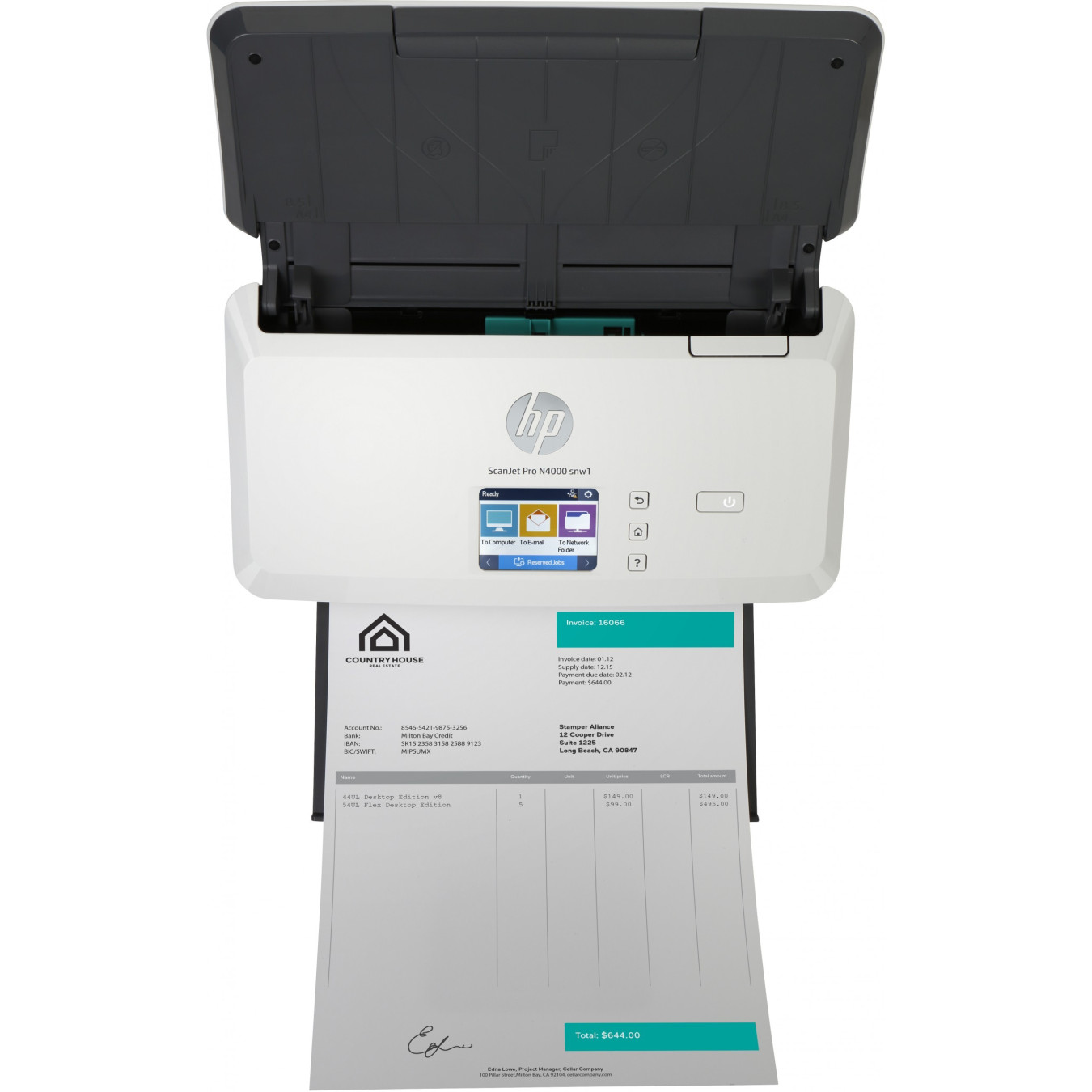 HP ScanJet Pro N4000 snw1 - A4 Sheet-fed Duplex Scanner, USB 3.0, Ethernet & Wi-Fi, 50-sheet ADF, 600 dpi, Black/White