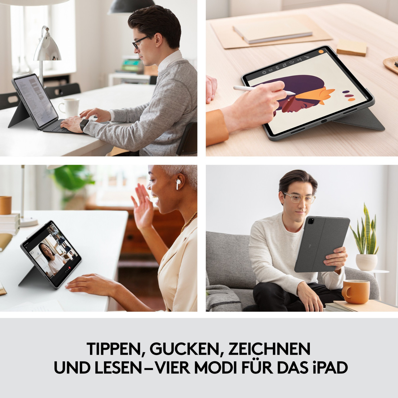 Logitech Combo Touch - iPad Pro 12.9 (5th Gen) - Oxford Grey Keyboard Case with Trackpad & Pen Holder (UK QWERTY)