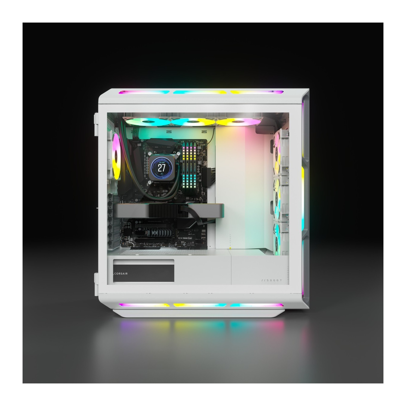 Corsair iCUE 5000T RGB TG - Mid Tower PC Case - White, E-ATX/ATX/mATX, Tempered Glass & RGB Fans