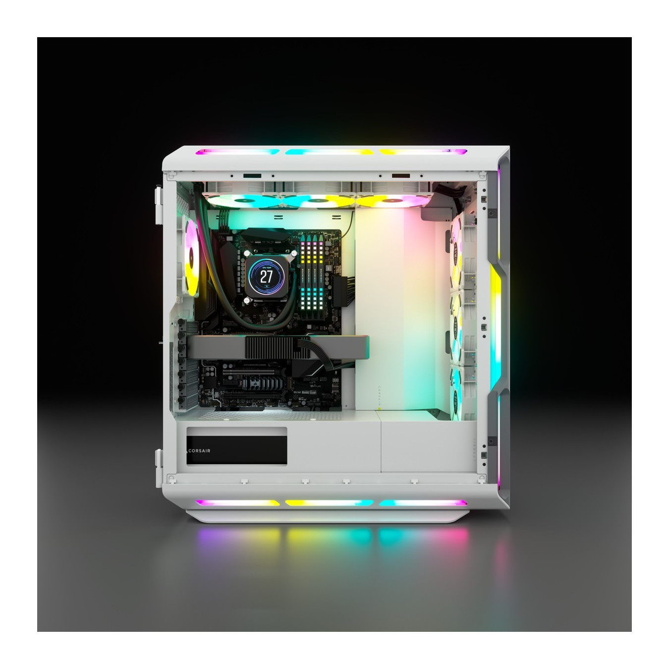 Corsair iCUE 5000T RGB TG - Mid Tower PC Case - White, E-ATX/ATX/mATX, Tempered Glass & RGB Fans