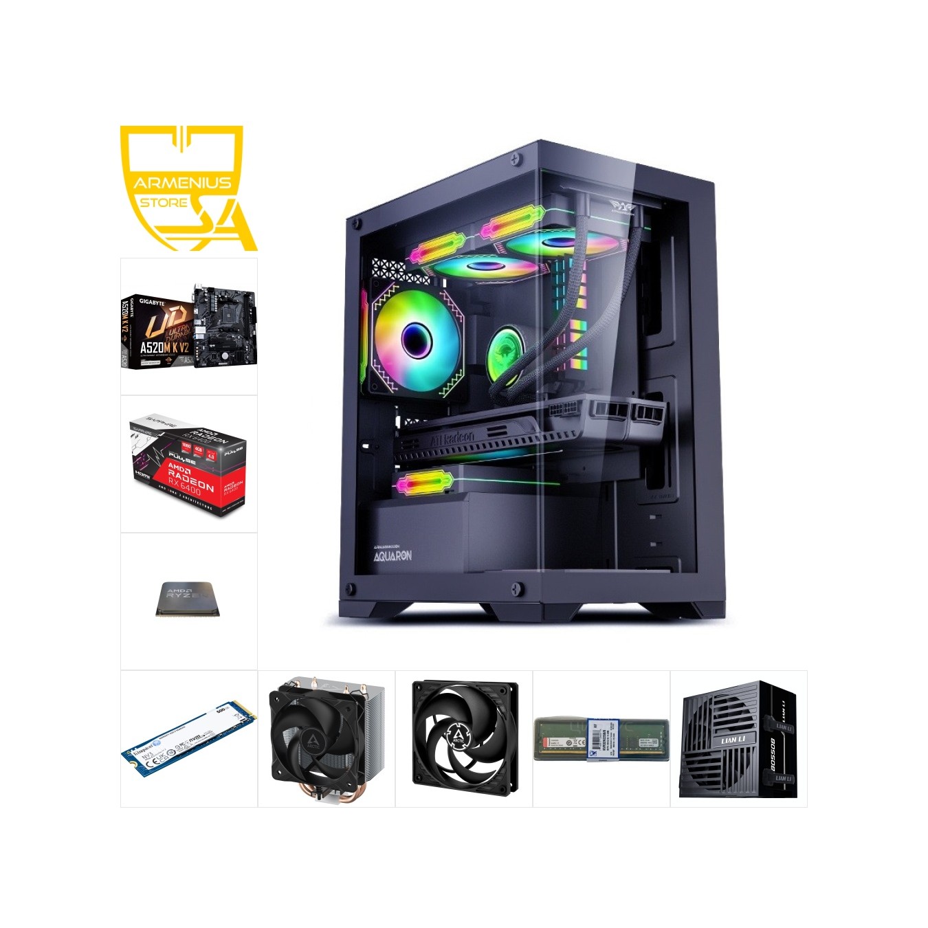 Custom 1080p Gaming PC | Ryzen 5 4500, SAPPHIRE RX 6400, 16GB DDR4, 500GB NVMe — Armenius Store Cyprus