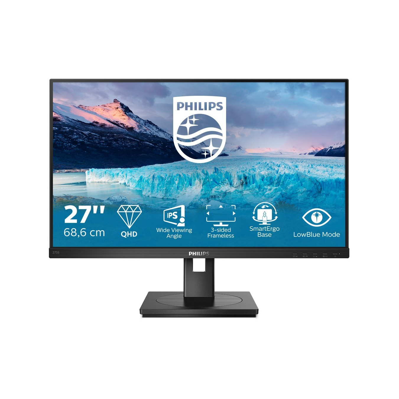 Philips 275S1AE - 27in QHD (2560x1440) IPS Monitor, 75Hz, 4ms, DVI/HDMI/DP, Black — Buy in Cyprus with Fast Delivery