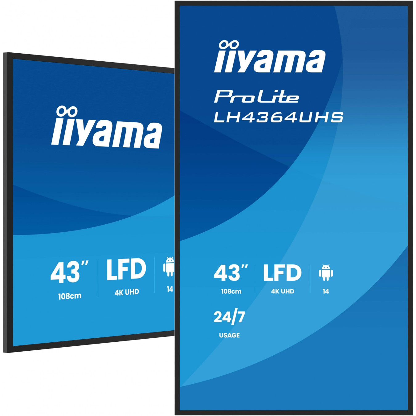 iiyama LH4364UHS-B1AG - 43in 4K UHD Digital Signage Display - LED VA Panel, Android 14, Black, 24/7