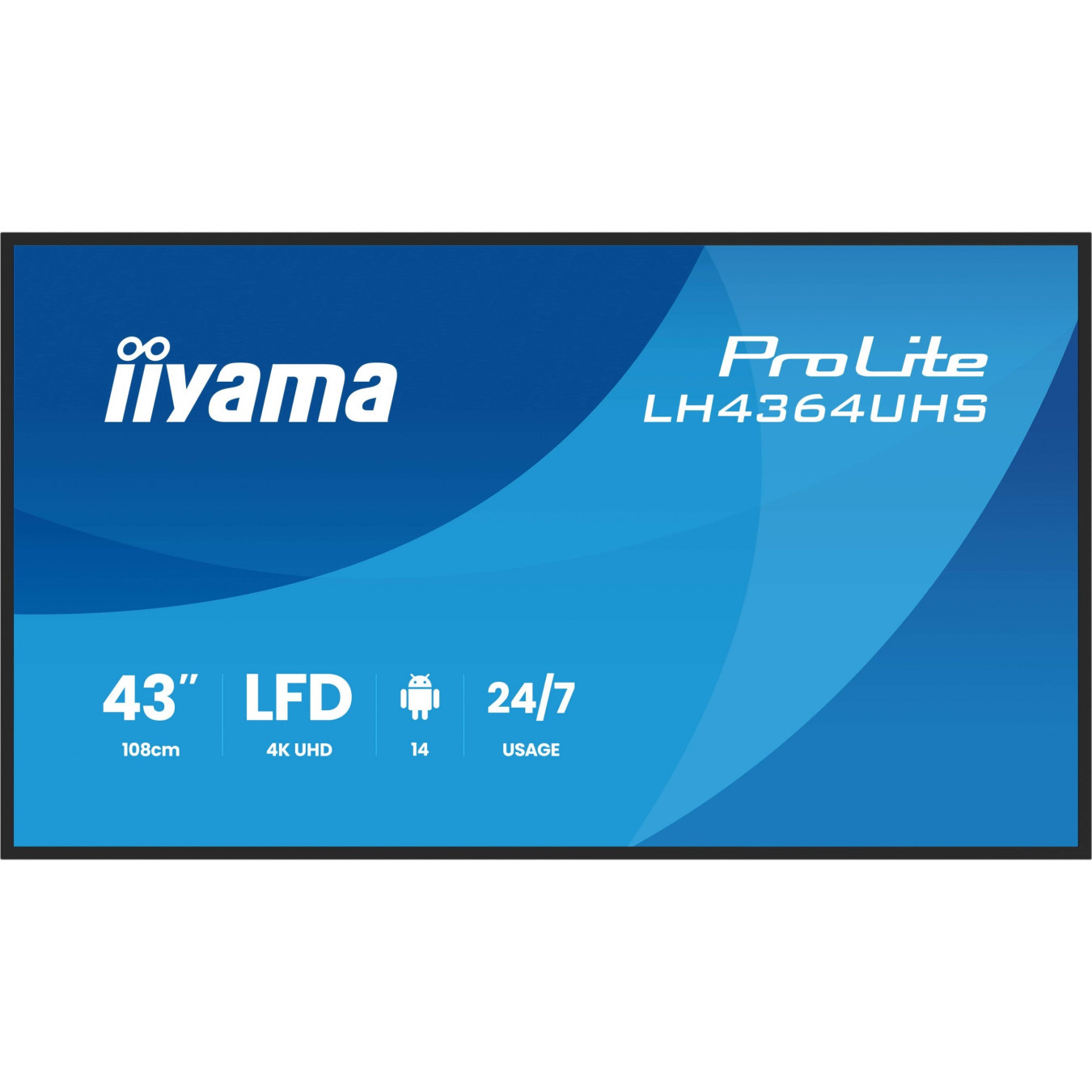 iiyama LH4364UHS-B1AG - 43in 4K UHD Digital Signage Display - LED VA Panel, Android 14, Black, 24/7