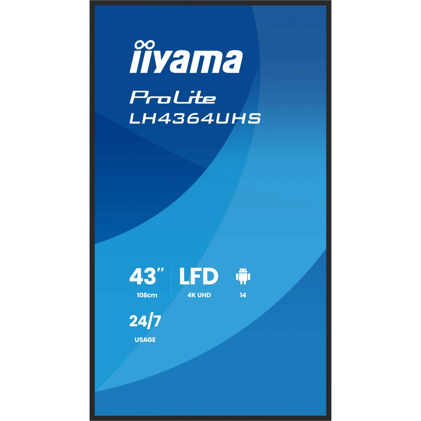 iiyama LH4364UHS-B1AG - 43in 4K UHD Digital Signage Display - LED VA Panel, Android 14, Black, 24/7