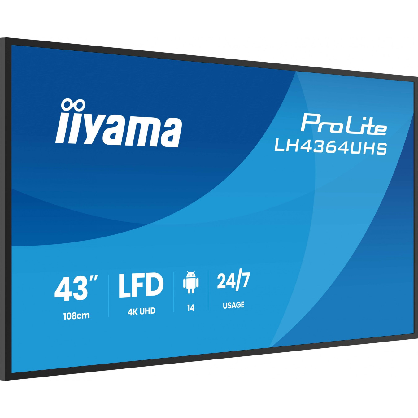 iiyama LH4364UHS-B1AG - 43in 4K UHD Digital Signage Display - LED VA Panel, Android 14, Black, 24/7