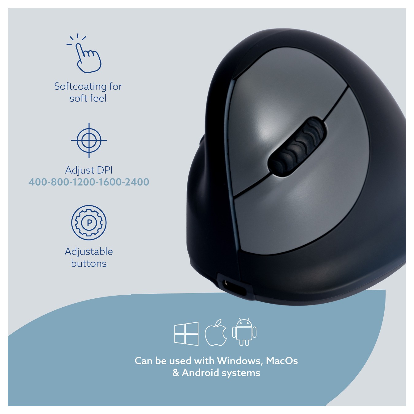 Buy R-Go Maus HE ergonomisch links Bluetooth mittel schw. silb retail in Cyprus, Nicosia, Limassol, Larnaka, Pafos