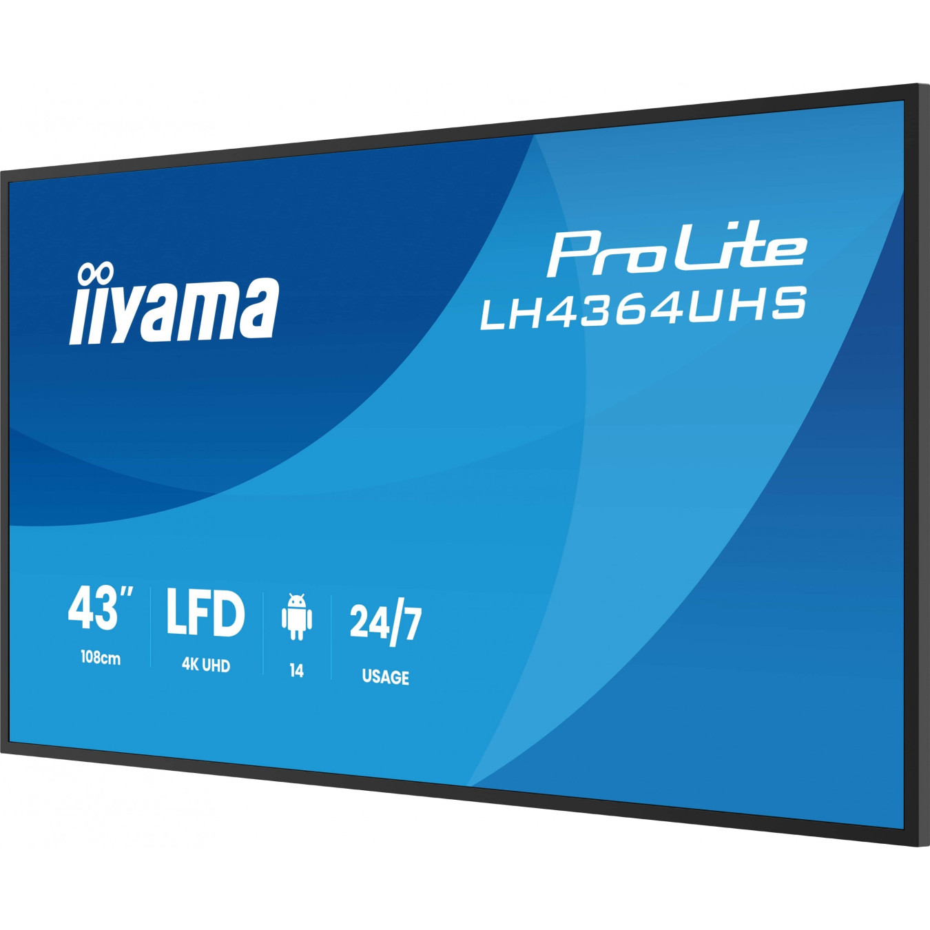 iiyama LH4364UHS-B1AG - 43in 4K UHD Digital Signage Display - LED VA Panel, Android 14, Black, 24/7