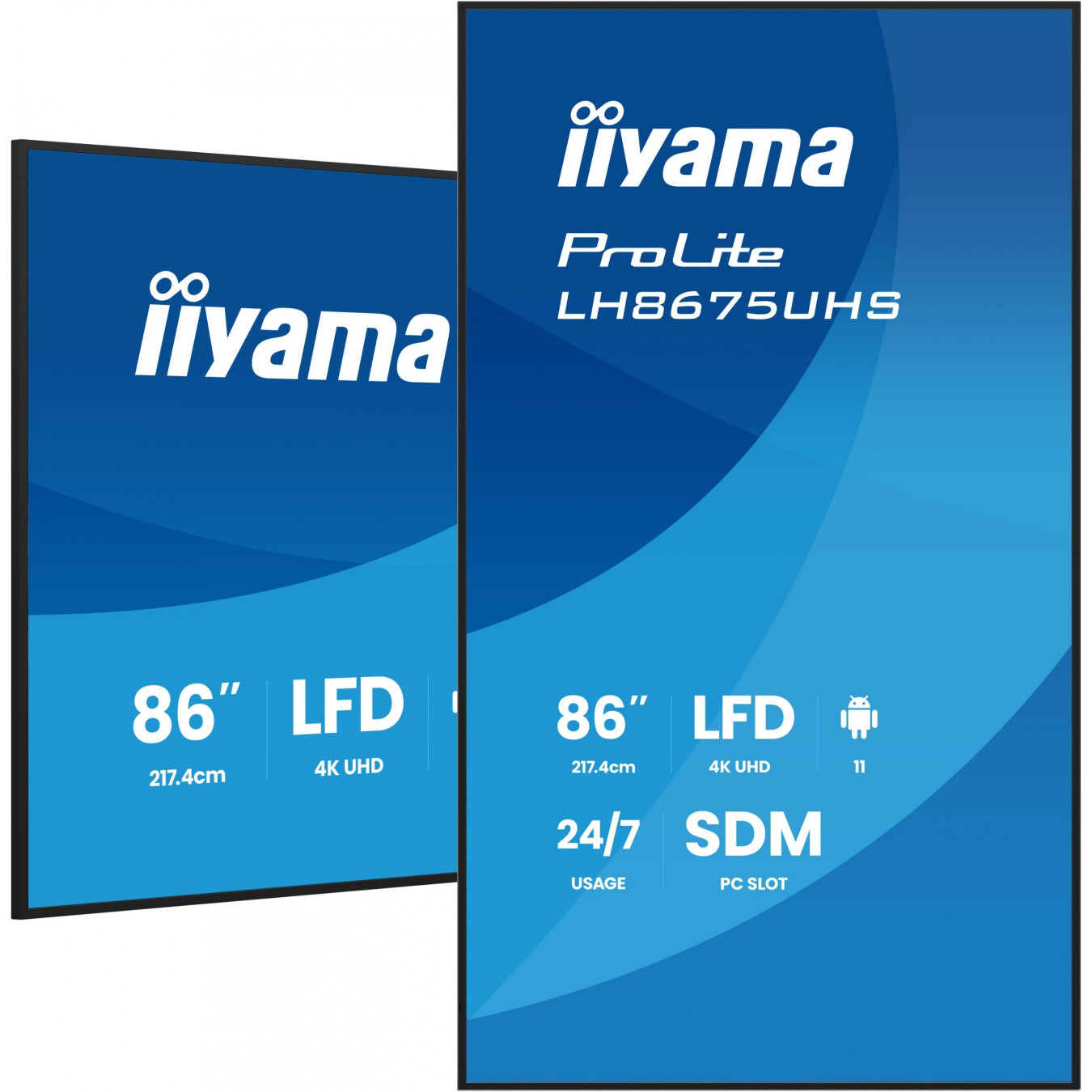 iiyama LH8675UHS-B2AG - 86in 4K UHD Digital Signage Display, Android 11, 4GB/32GB, 500 cd/m², Black, 24/7
