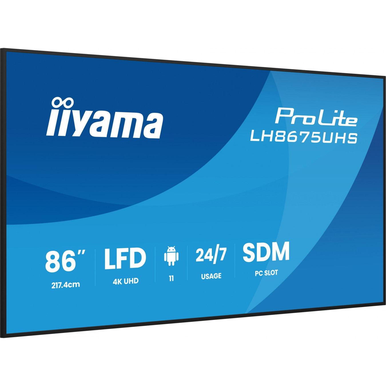 iiyama LH8675UHS-B2AG - 86in 4K UHD Digital Signage Display, Android 11, 4GB/32GB, 500 cd/m², Black, 24/7