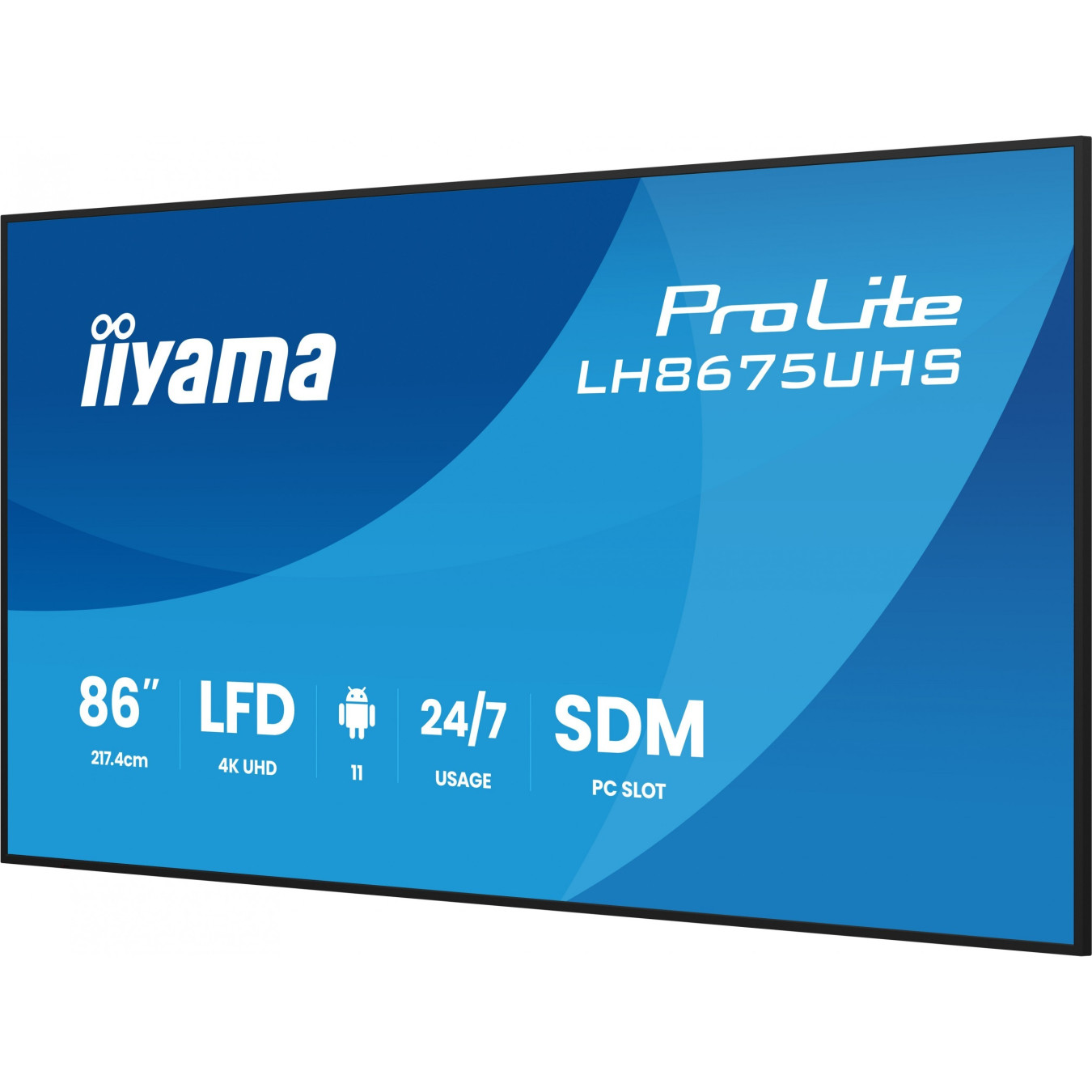 iiyama LH8675UHS-B2AG - 86in 4K UHD Digital Signage Display, Android 11, 4GB/32GB, 500 cd/m², Black, 24/7