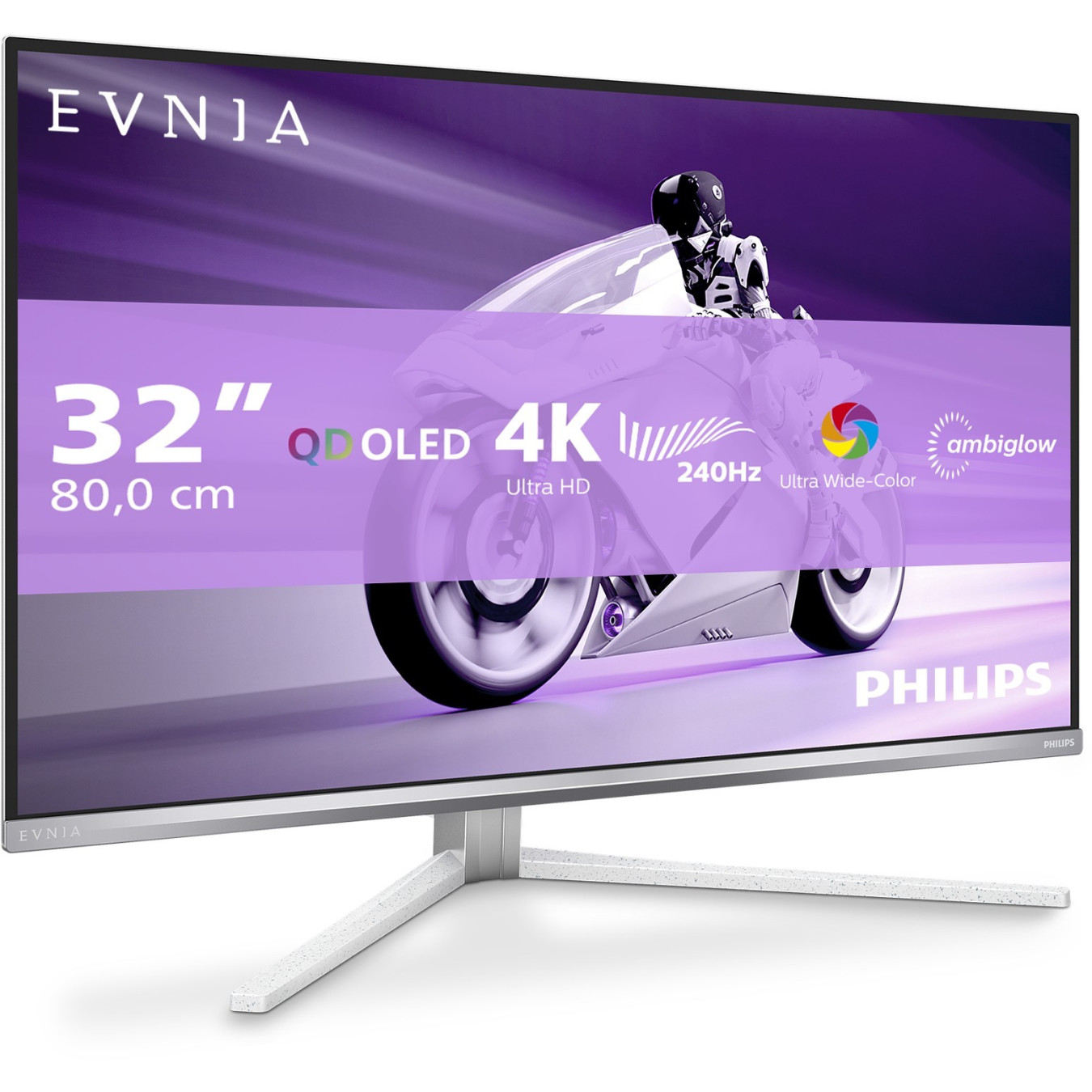 Philips Evnia 32M2N8900 - 31.5in QD-OLED 4K 240Hz Gaming Monitor, White, 2xHDMI 2.1, DP 1.4, USB-C 65W