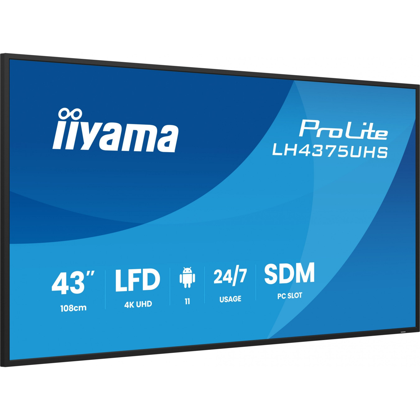 IIYAMA LH4375UHS-B2AG - 42.5" 4K UHD Android 11 Signage Display, 32GB/4GB, Wi-Fi, 500 cd/m², Black, 24/7