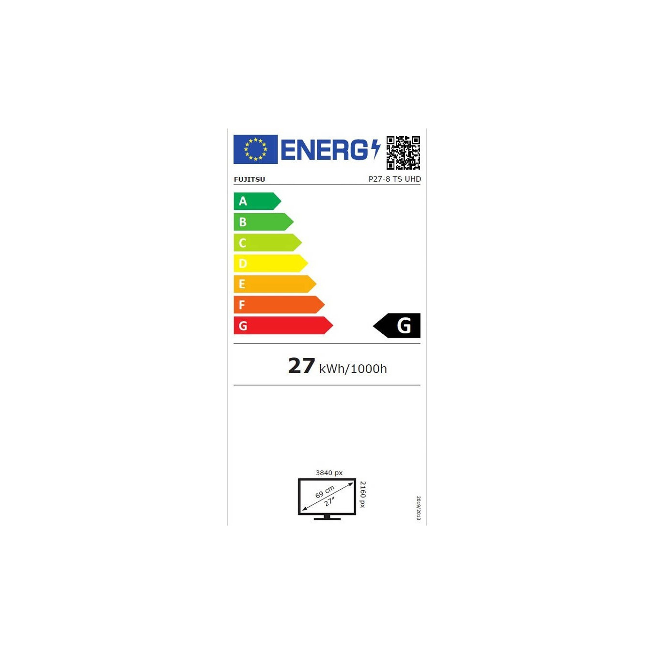 Fujitsu P27-8 TS - 27\" 4K UHD IPS Monitor (3840x2160) - USB 3.2 Hub, 2x HDMI, DP/MiniDP, Pivot, Black