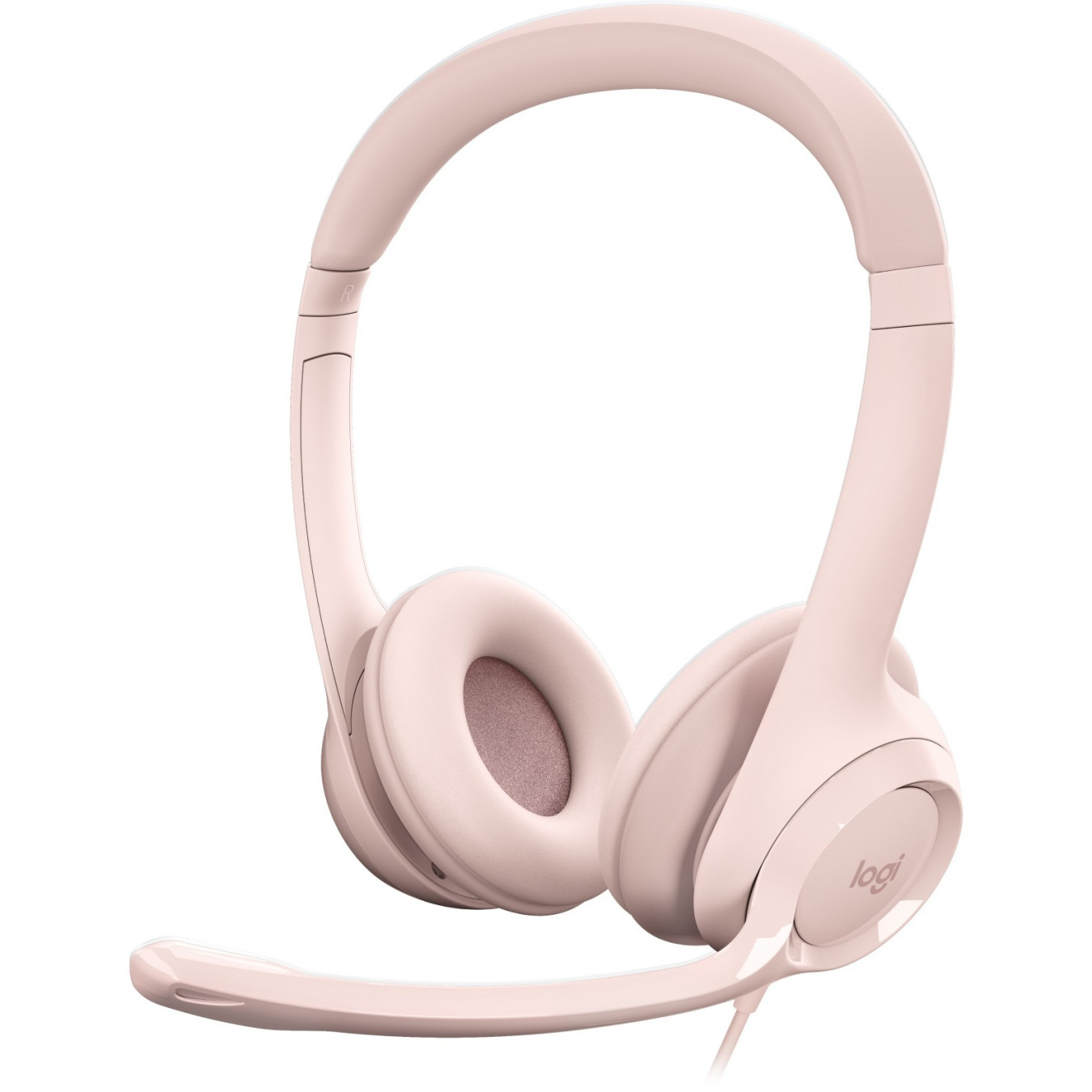 Logitech H390 USB-A Wired On-Ear Headset - Rose, Boom Microphone, In-line Mute & Rotary Volume, 1.9m Cable