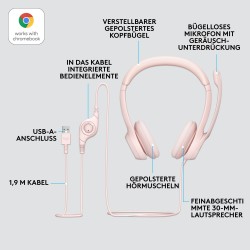 Buy Logitech H390 USB-A Wired On-Ear Headset - Rose, Boom Microphone, In-line Mu... in Cyprus, Nicosia, Limassol, Larnaka, Pafos