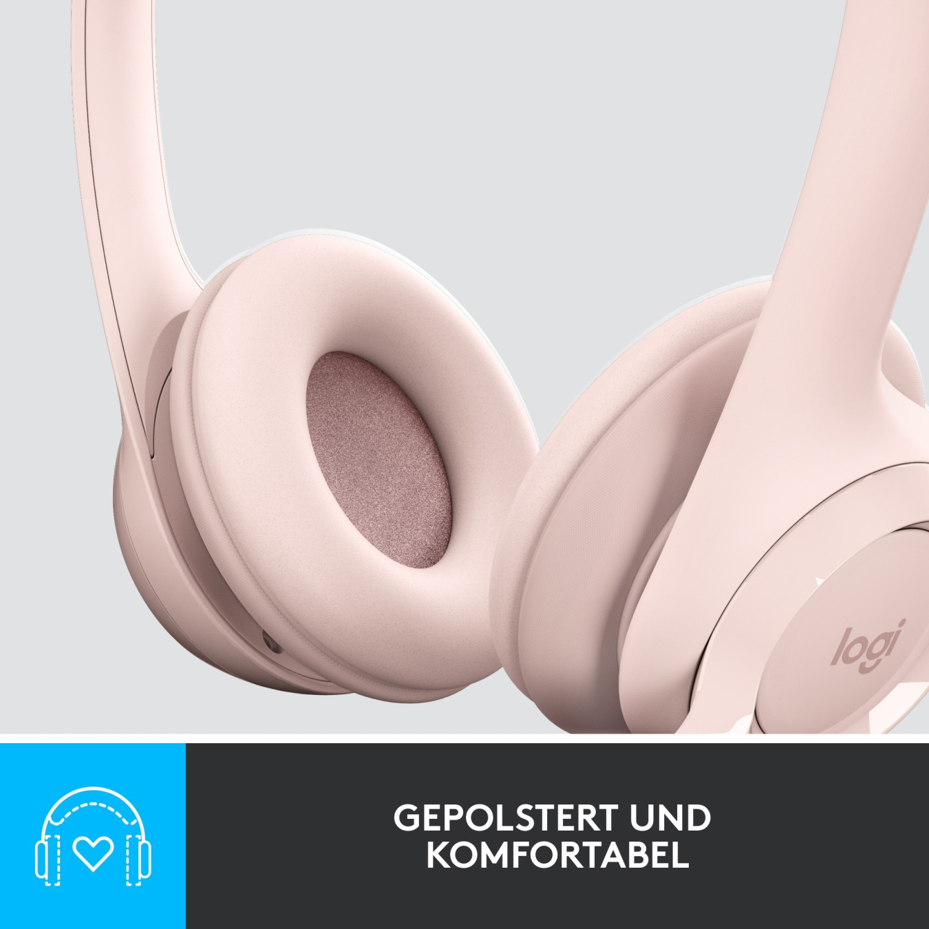 Logitech H390 USB-A Wired On-Ear Headset - Rose, Boom Microphone, In-line Mute & Rotary Volume, 1.9m Cable