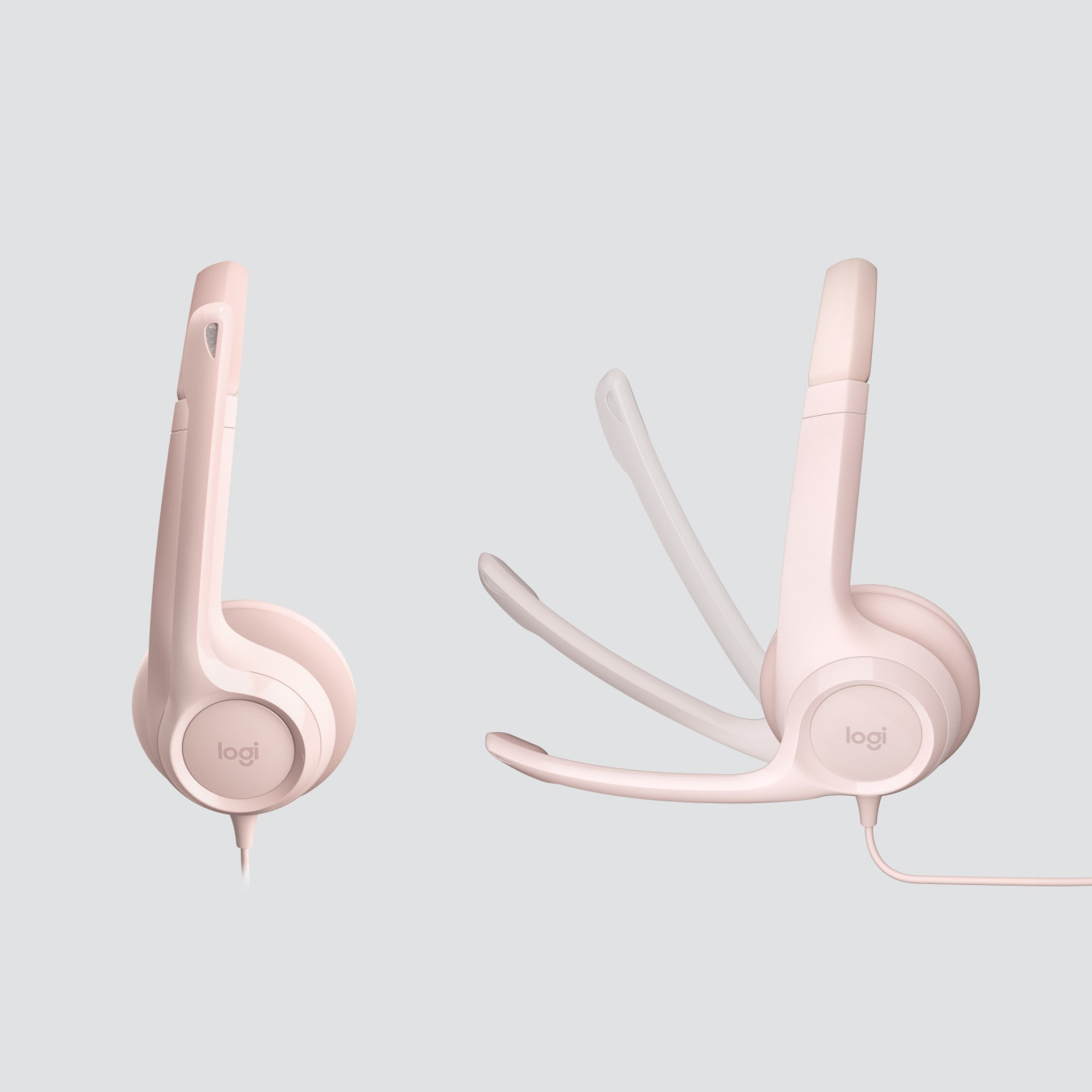 Logitech H390 USB-A Wired On-Ear Headset - Rose, Boom Microphone, In-line Mute & Rotary Volume, 1.9m Cable