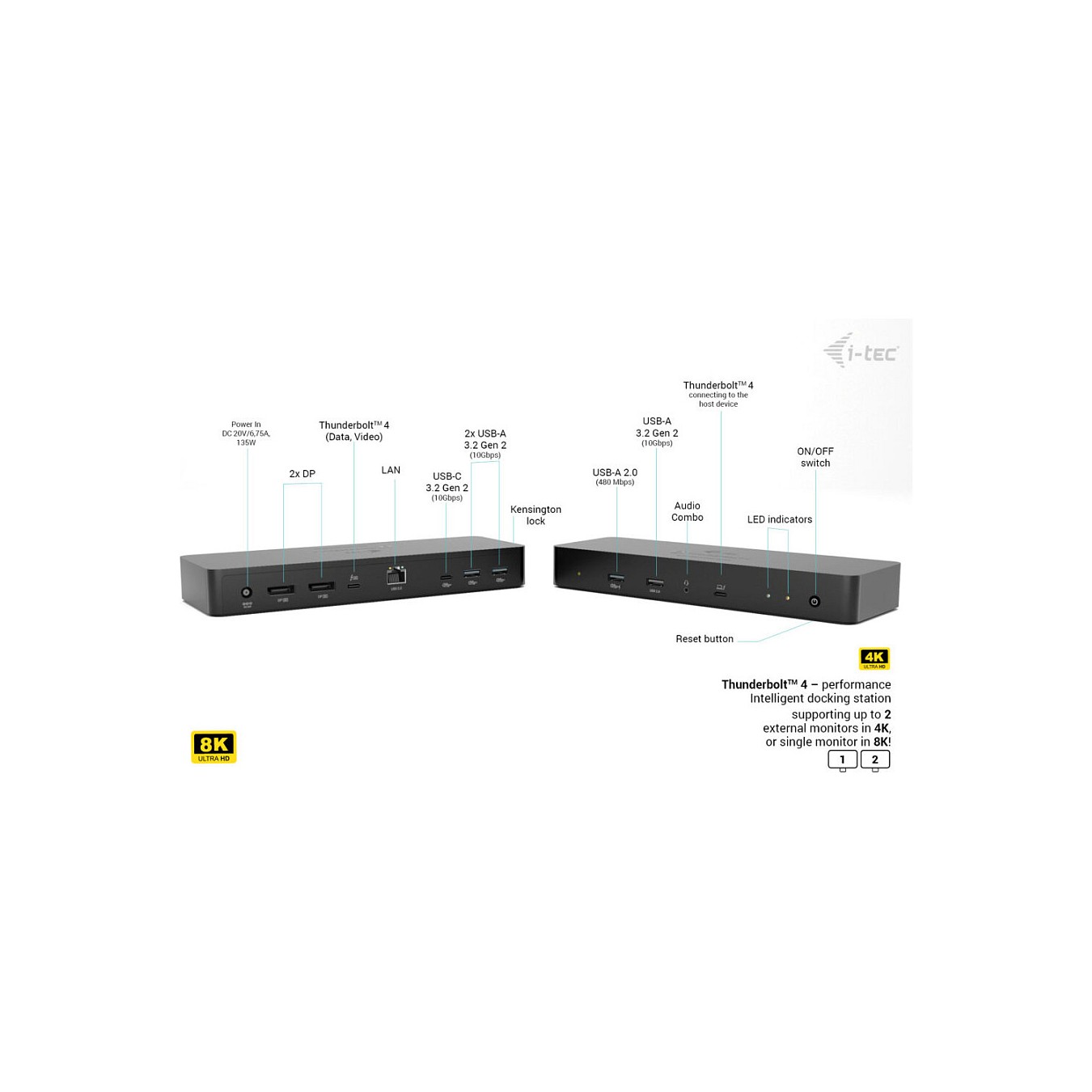 Buy D I-TEC Thunderbolt 4 Intelligent Dual Display DS 1x TB4 2x DP 1x GLAN 1x USB-C Gen2 3x USB-A Gen2 1x USB 2.0 1x Audi... in 