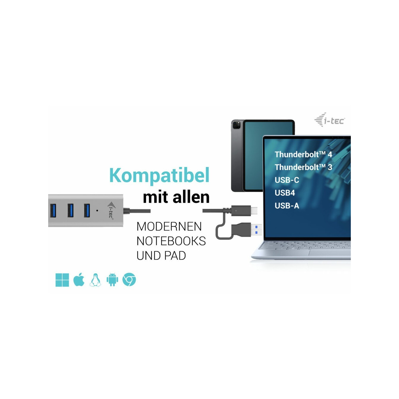 i-tec USB-C 7-Port Charging Hub - USB 3.2 Gen 1 5Gbps - Grey, 0.3m Cable — Buy in Cyprus with Fast Delivery