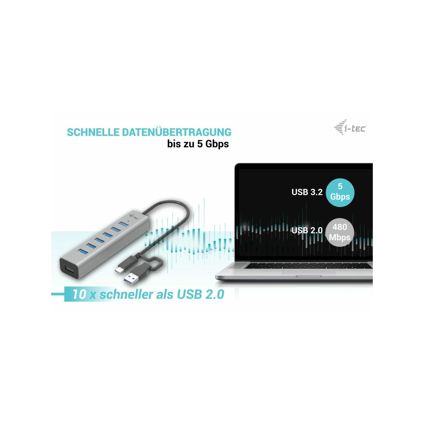 i-tec USB-C 7-Port Charging Hub - USB 3.2 Gen 1 5Gbps - Grey, 0.3m Cable — Buy in Cyprus with Fast Delivery