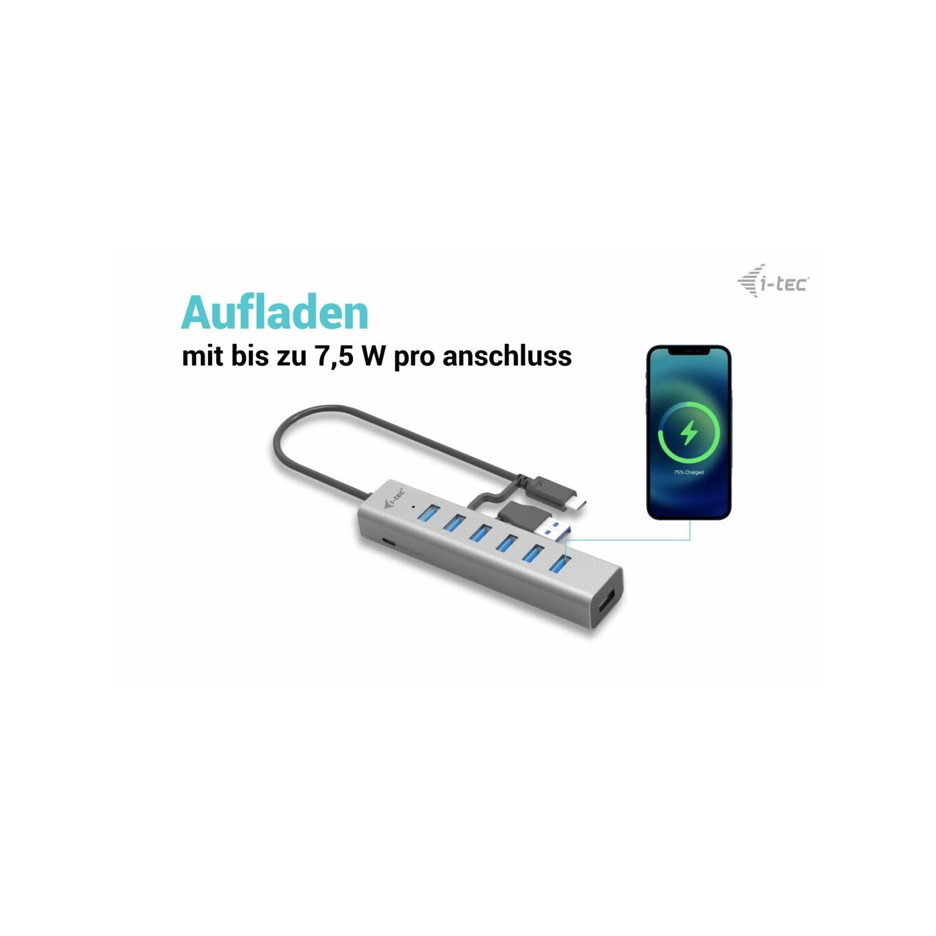 i-tec USB-C 7-Port Charging Hub - USB 3.2 Gen 1 5Gbps - Grey, 0.3m Cable — Buy in Cyprus with Fast Delivery