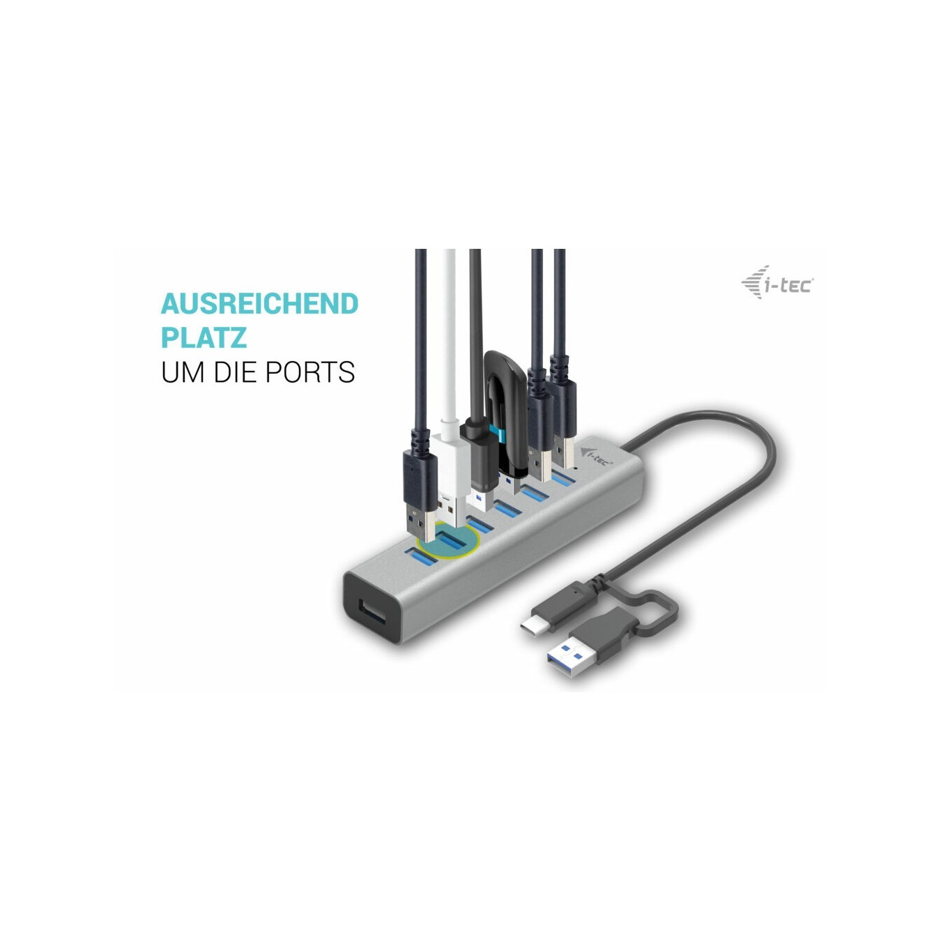 i-tec USB-C 7-Port Charging Hub - USB 3.2 Gen 1 5Gbps - Grey, 0.3m Cable — Buy in Cyprus with Fast Delivery