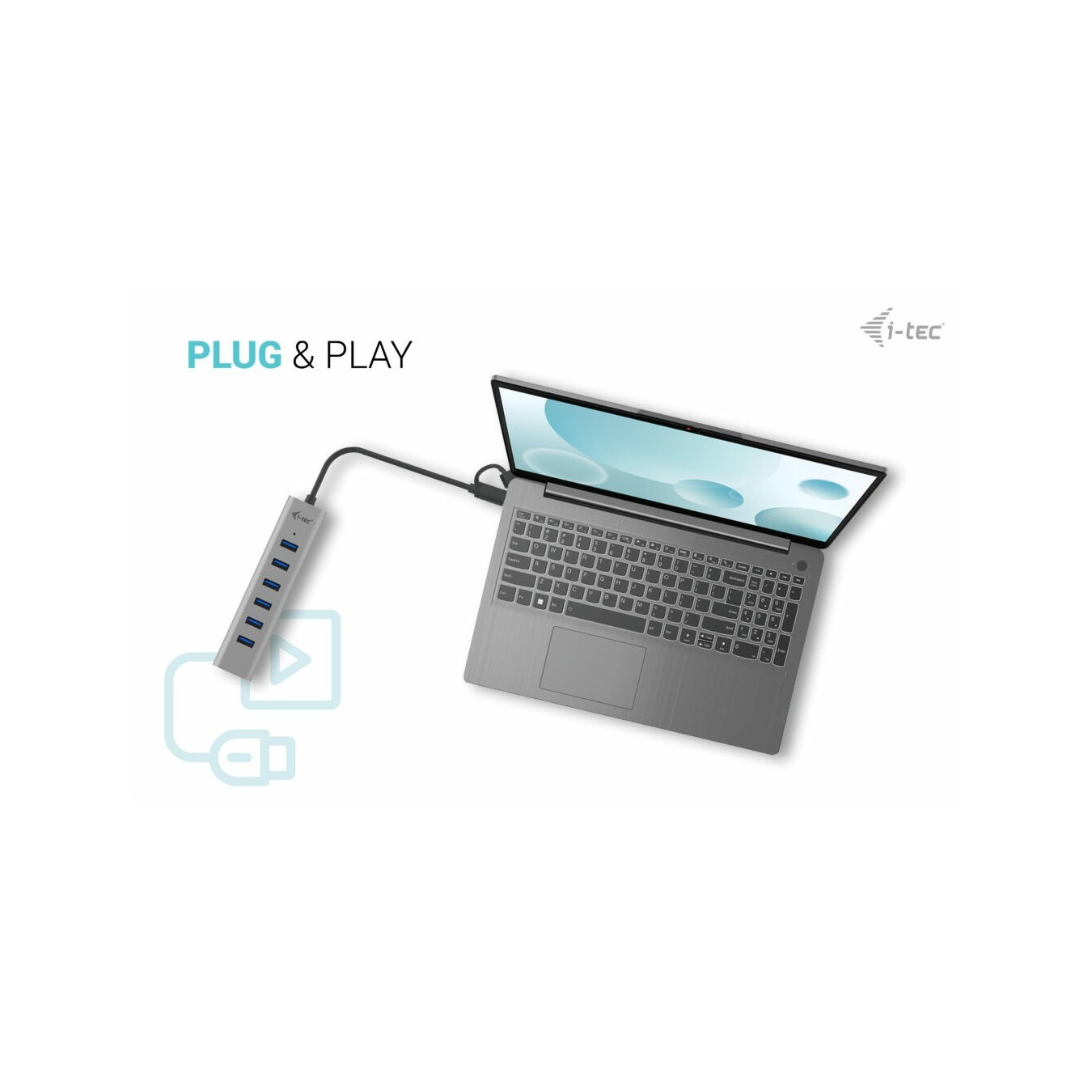 i-tec USB-C 7-Port Charging Hub - USB 3.2 Gen 1 5Gbps - Grey, 0.3m Cable — Buy in Cyprus with Fast Delivery