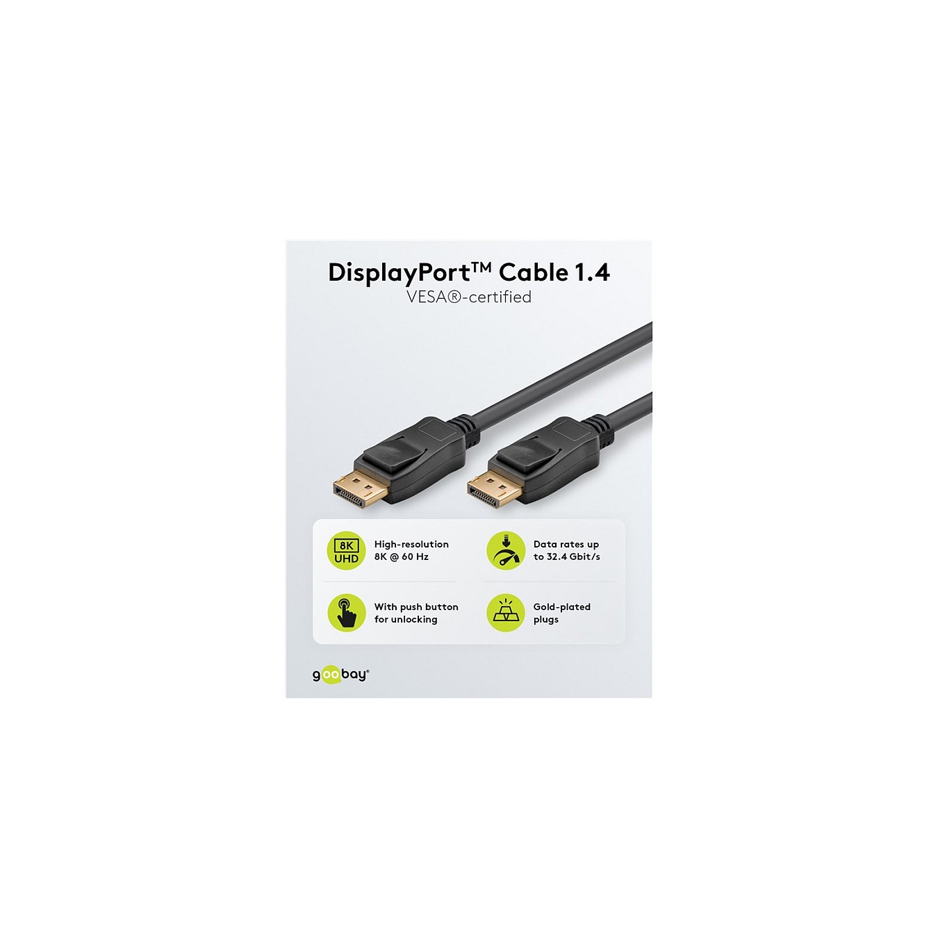 Buy Goobay 1m DisplayPortTM-Kabel 1.4, zertifiziert, 32,4 Gbit s in Cyprus, Nicosia, Limassol, Larnaka, Pafos