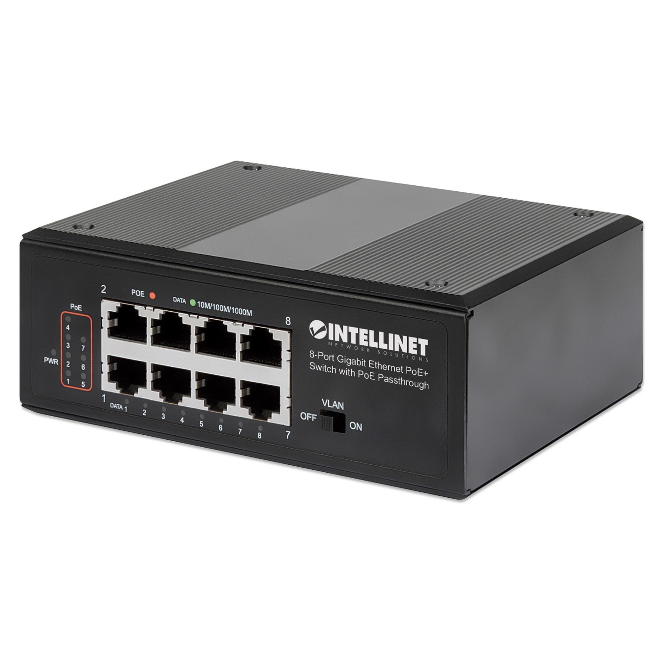 Buy INTELLINET 8-Port PoE+ Gb Switch PoE-Passthrough 1xPD PoE 95W Eingangsstrom 7x PSE PoE Strombudget bis 120W DIN-Hutsc... in 