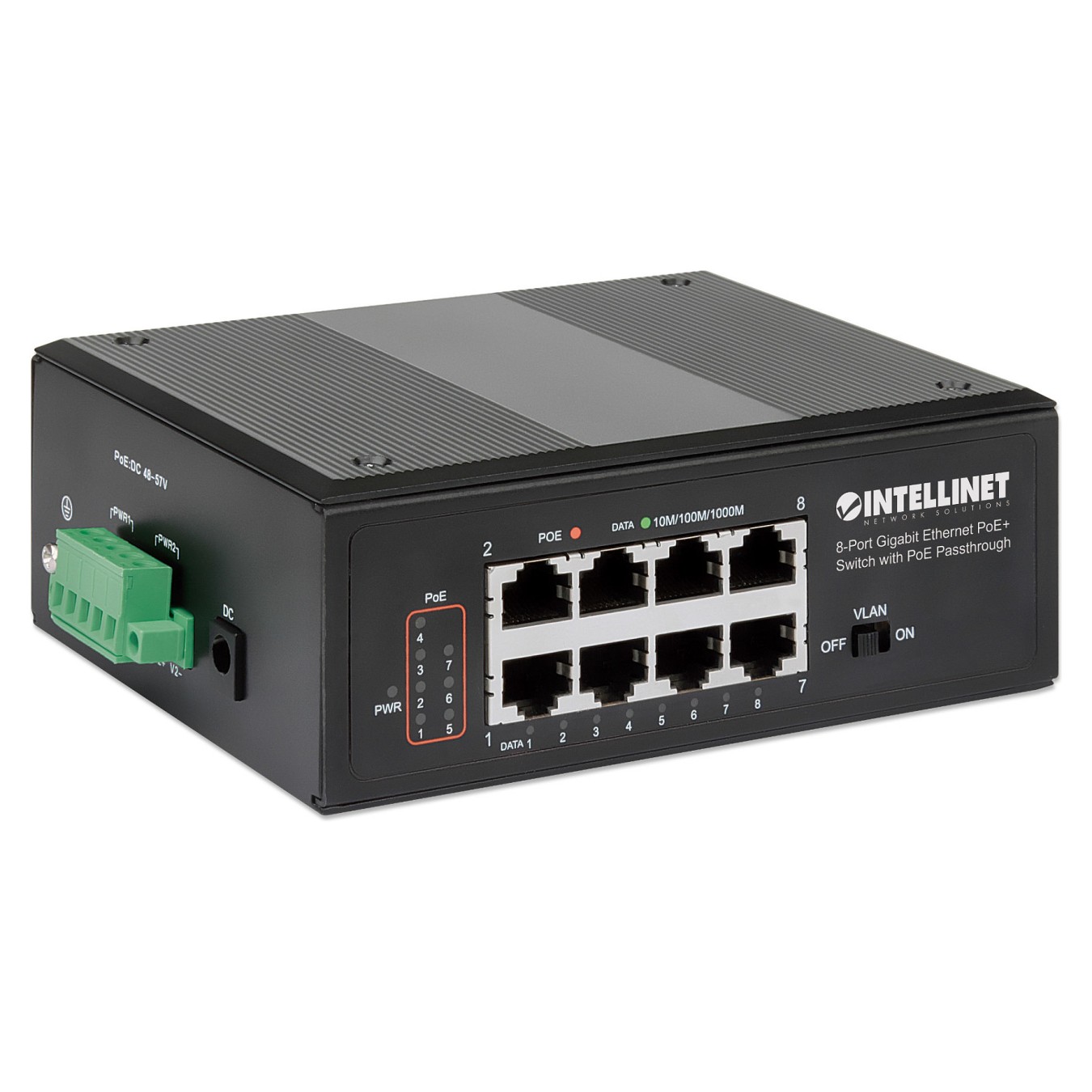 Buy INTELLINET 8-Port PoE+ Gb Switch PoE-Passthrough 1xPD PoE 95W Eingangsstrom 7x PSE PoE Strombudget bis 120W DIN-Hutsc... in 
