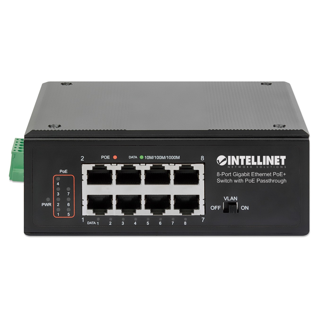 Buy INTELLINET 8-Port PoE+ Gb Switch PoE-Passthrough 1xPD PoE 95W Eingangsstrom 7x PSE PoE Strombudget bis 120W DIN-Hutsc... in 